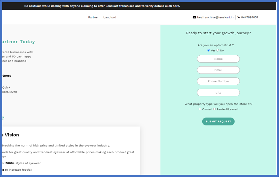 Lenskart franchise application