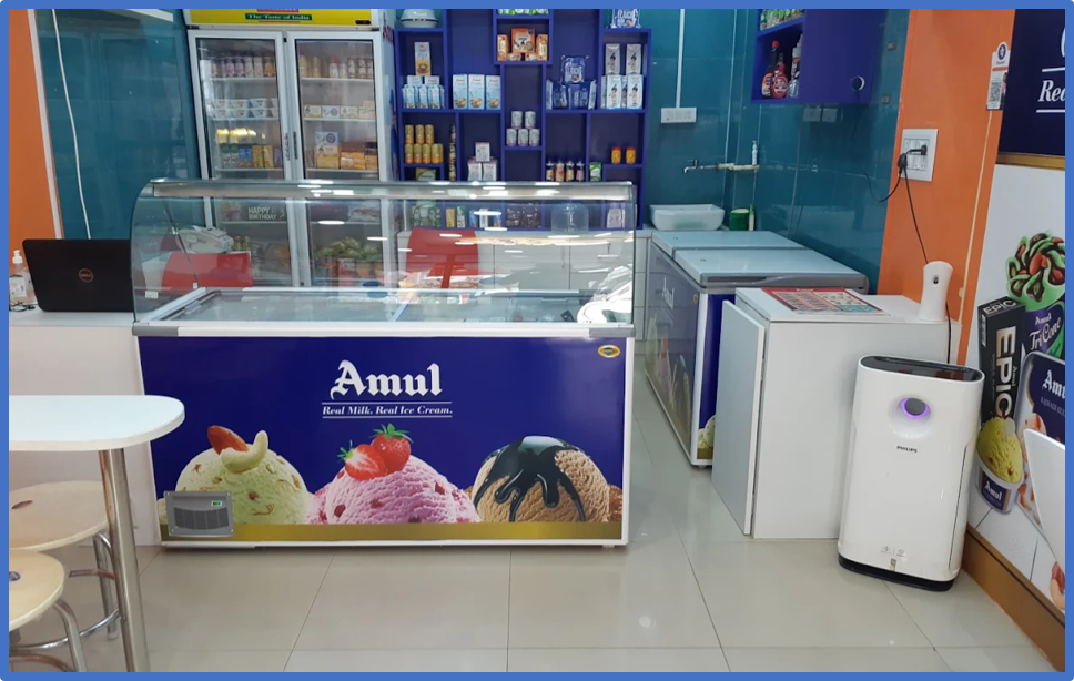 Amul ice cream franchise counter with desserts